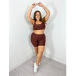 Conjunto Shorts Top Elástico Curvilíneas Marrom