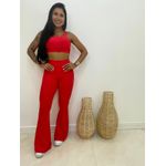 Conjunto Calça Flare Top Reto Vermelho Apple