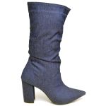 9506 Bota Cano Medio Enrugado Salto Grosso Medio Jeans Azul
