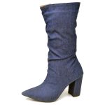 9506 Bota Cano Medio Enrugado Salto Grosso Medio Jeans Azul