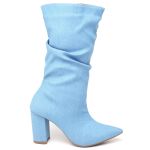 9506 Bota Cano Medio Enrugado Salto Grosso Medio Jeans Delave