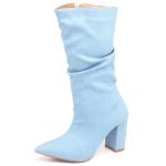 9506 Bota Cano Medio Enrugado Salto Grosso Medio Jeans Delave