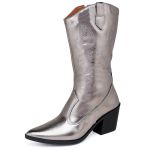 9811 Bota Texana Western Country Cano Médio Metalizado Prata Velho