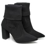 9505 Bota Cano Curto Salto Grosso Médio Nobuck/Knitted Preto
