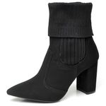 9505 Bota Cano Curto Salto Grosso Médio Nobuck/Knitted Preto