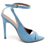 7929 Sandália Salto Alto Bico Folha Jeans Delave