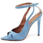 7929 Sandália Salto Alto Bico Folha Jeans Delave