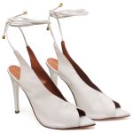 7946 Sandália Salto Alto Bico Folha Napa Off White