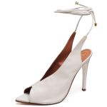 7946 Sandália Salto Alto Bico Folha Napa Off White