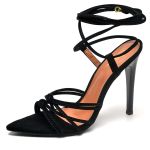 7953 Sandália Salto Alto Bico Folha Nobuck Preto