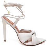 7954 Sandália Salto Alto Bico Folha Napa Off White