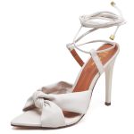 7954 Sandália Salto Alto Bico Folha Napa Off White