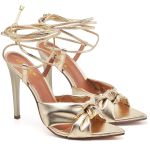 7954 Sandália Salto Alto Bico Folha Metalizado Soft Ouro Light