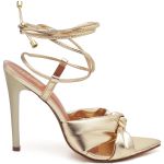7954 Sandália Salto Alto Bico Folha Metalizado Soft Ouro Light