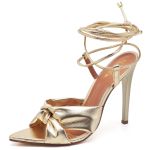 7954 Sandália Salto Alto Bico Folha Metalizado Soft Ouro Light