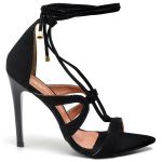 7955 Sandália Salto Alto Bico Folha Nobuck Preto