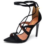 7955 Sandália Salto Alto Bico Folha Nobuck Preto