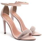 7960 Sandália Salto Alto Bico Folha Napa Rosado/Manta Strass