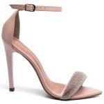 7960 Sandália Salto Alto Bico Folha Napa Rosado/Manta Strass