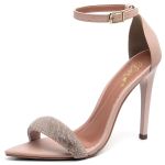 7960 Sandália Salto Alto Bico Folha Napa Rosado/Manta Strass