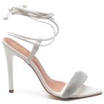 7961 Sandália Salto Alto Bico Folha Napa Off White/Manta Strass