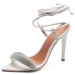 7961 Sandália Salto Alto Bico Folha Napa Off White/Manta Strass