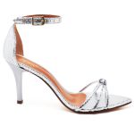 8912 Sandália Salto Médio Bico Folha Cristal Prata