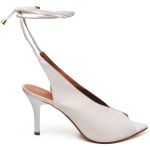 8946 Sandália Salto Médio Bico Folha Napa Off White
