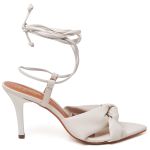 8954 Sandália Salto Médio Bico Folha Napa Off White