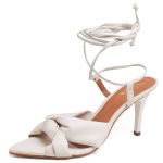 8954 Sandália Salto Médio Bico Folha Napa Off White
