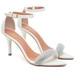 8960 Sandália Salto Médio Bico Folha Napa Off White/Manta Strass