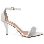 8960 Sandália Salto Médio Bico Folha Napa Off White/Manta Strass