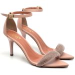 8960 Sandália Salto Medio Bico Folha Napa Rosado/Manta Strass
