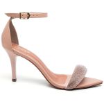 8960 Sandália Salto Medio Bico Folha Napa Rosado/Manta Strass
