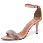 8960 Sandália Salto Medio Bico Folha Napa Rosado/Manta Strass