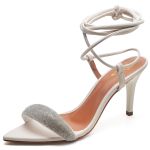 8961 Sandália Salto Médio Bico Folha Napa Off White/Manta Strass