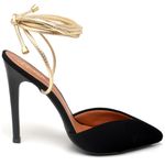 7952 Scarpin Salto Alto Nobuck Preto/Ouro
