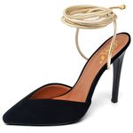 7952 Scarpin Salto Alto Nobuck Preto/Ouro