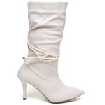 9116 Bota Cano Médio Enrrugado Salto Médio Napa Off White com Tira