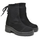 9314 Bota Coturno Cano Médio Nobuck/Knitted Preto