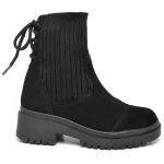 9314 Bota Coturno Cano Médio Nobuck/Knitted Preto