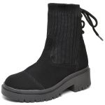 9314 Bota Coturno Cano Médio Nobuck/Knitted Preto