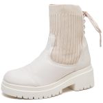 9314 Bota Coturno Cano Médio Napa/Knitted Off White