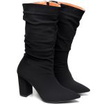 9506 Bota Cano Médio Enrrugado Salto Médio Nobuck Preto