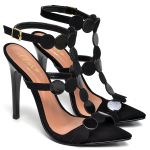 7963 Sandália Salto Salto Bico Folha Nobuck/Verniz Preto