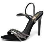 7964 Sandália Salto Alto Bico Folha Nobuck Preto/Tira Strass