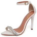 7966 Sandália Salto Alto Bico Folha Napa Off White/Tira Strass