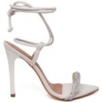 7967 Sandália Salto Alto Bico Folha Napa Off White/Tira Strass