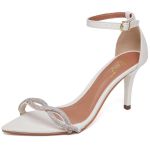 8966 Sandália Salto Médio Bico Folha Napa Off White/Tira Strass