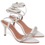 8967 Sandália Salto Médio Bico Folha Napa Off White/Tira Strass